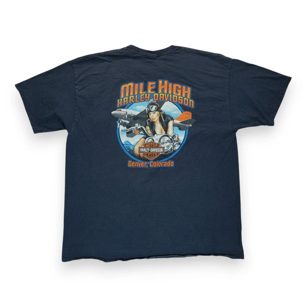 Harley Davidson 2012 Mile High Denver, Co T Shirt Size XL Female Aviator Blue - Picture 1 of 5